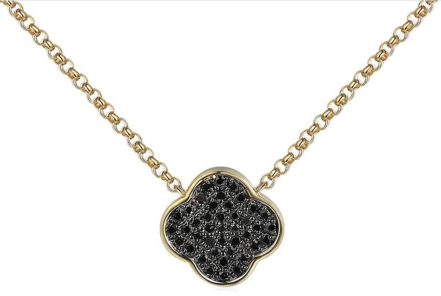 Złoty naszyjnik damski 585 koniczynka z czarnymi diamentami 0,1ct N10163Y G BD.jpg